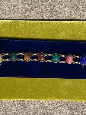 Burt Cassall Vintage 1/20 12kt Gold Scarab Bracelet - Semi Precious Stones